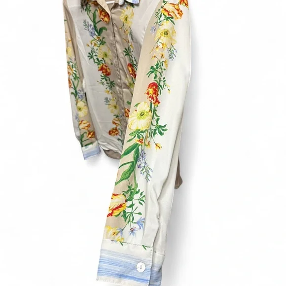 Sara Michelle Beige and White with Floral Print Blouse Fall top 90s Y2K top nwt - Picture 6 of 9